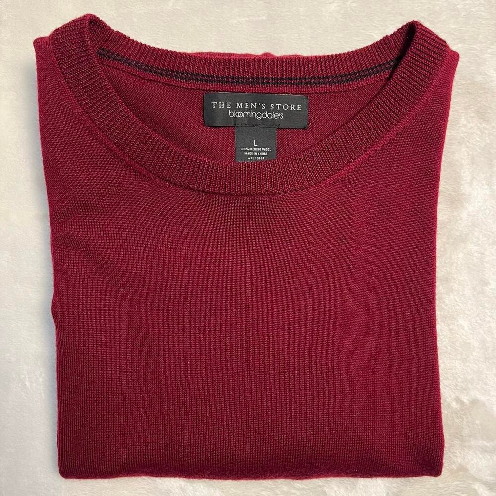 Bloomingdale's Merino Wool Sweater Mens Large Burgundy Soft Luxe Sunday Merlot